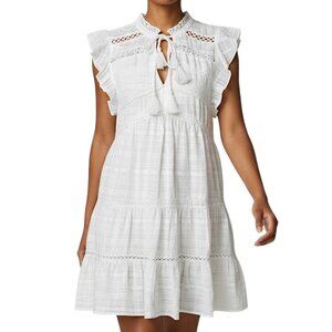 Knox Rose White Peasant Tiered Boho Shift Dress Flutter Sleeve Women's Size S